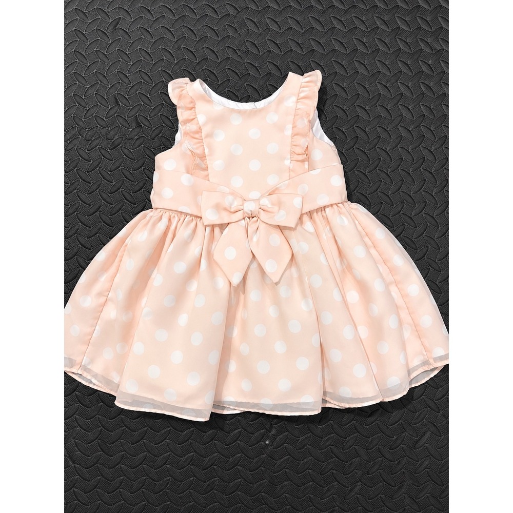 Laura Ashley London Toddler Girls Peach Polka Dot Ruffle Bow Dress 24M